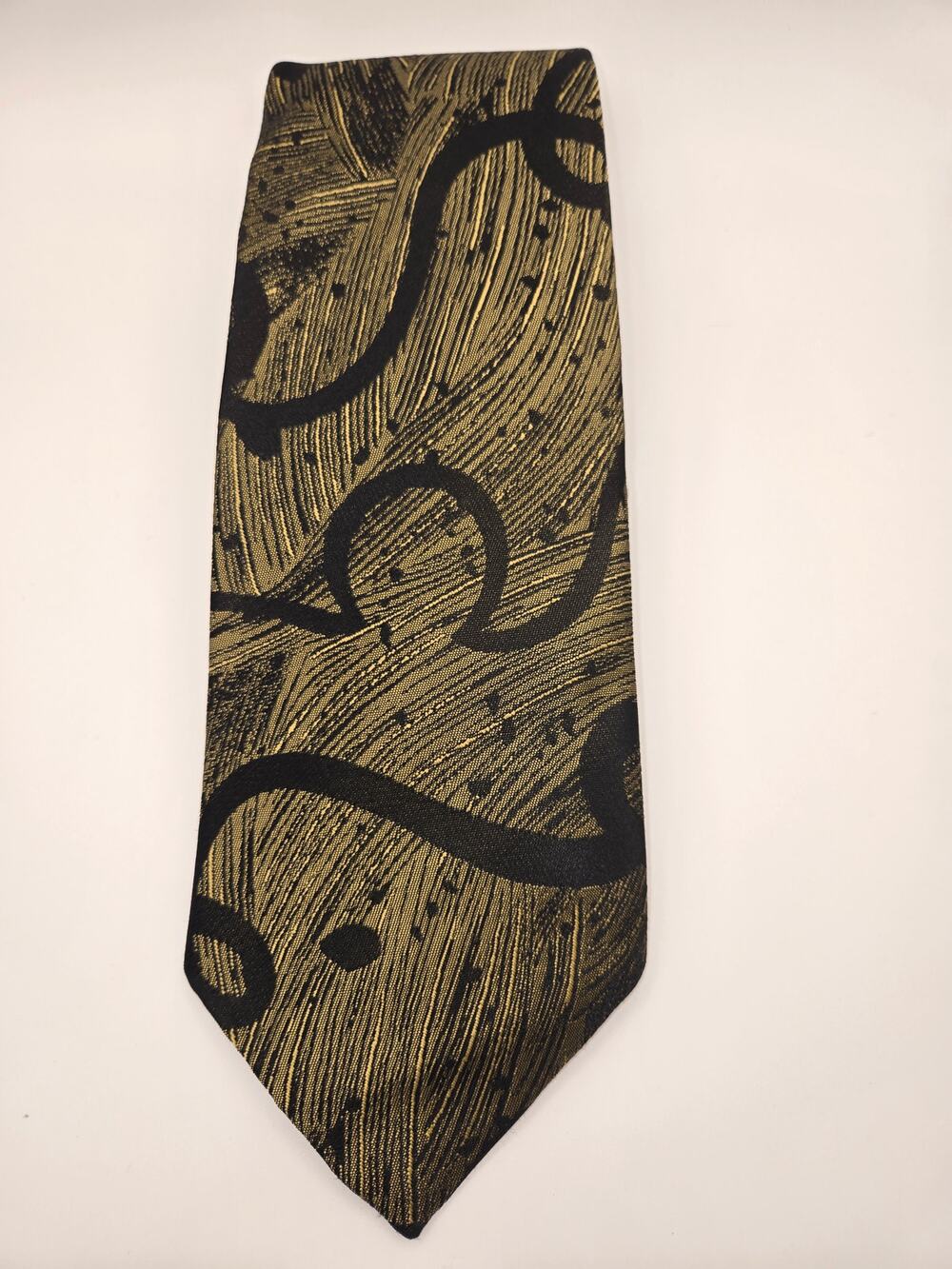 Dino Collection Abstract Gold Black Jacquard Necktie